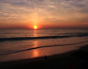 Tuindoek Strand Met Zons Ondergang- Tuinposter Zee - Schuttingdoek