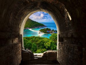 Tuindoek Magische Uitzicht op Zee - Tuinposter - Schutting decoratie 