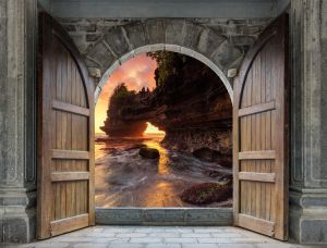 Tuinposter Geweldig Uitzicht Achter de Deuren- Tuindoek - Tuindecoratie 