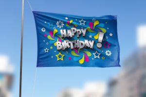 Blauwe Happy Birthday Vlag